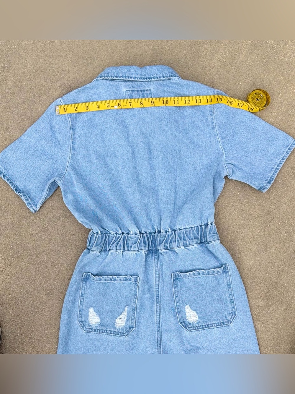 Forever 21 Light Blue Wide-Leg Button Front Short Sleeve Denim Jumpsuit Y2K XS - Picture 13 of 14